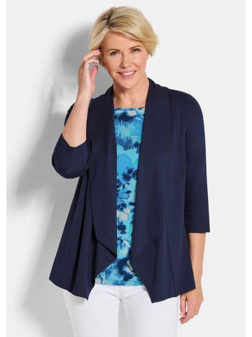 GOLDNER Kurzgröße: Viskoseshirt in Twinset-Optik in marine / gemustert