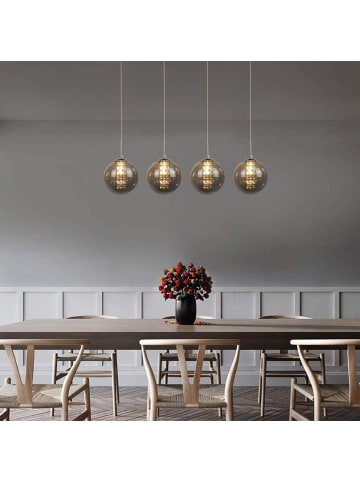 ZMH Pendelleuchte 4-flammige G9 in rauchgrau Glas und Kristall L70cm x H175cm