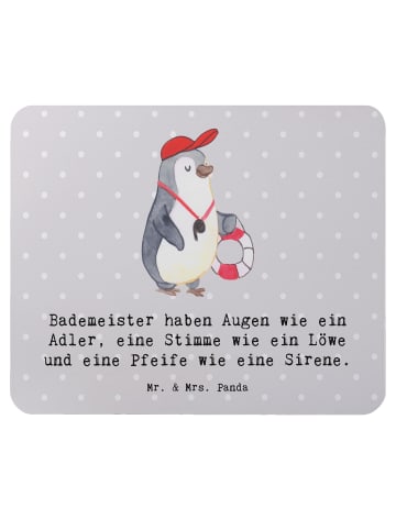 Mr. & Mrs. Panda Mauspad Bademeister Superheld mit Spruch in Grau Pastell