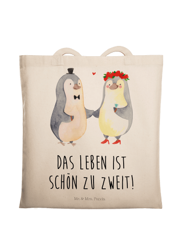 Mr. & Mrs. Panda Jutebeutel Pinguin Heirat mit Spruch in Creme