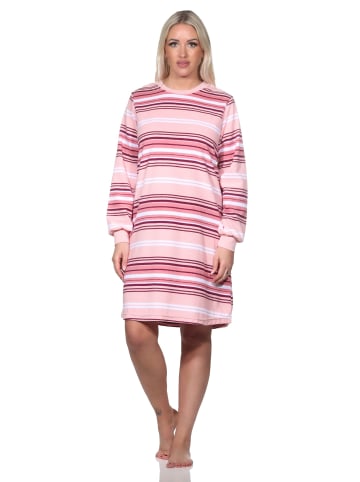 NORMANN Frottee Nachthemd Bündchen Streifen - 82081 in rosa