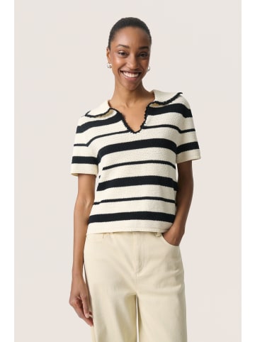 Soaked in Luxury Strickpullover SLMadalena Gerade Passform in White w Black Stripe