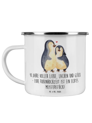 Mr. & Mrs. Panda Emaille Tasse Camping 40. Hochzeitstag Rubinhoc... in Weiß