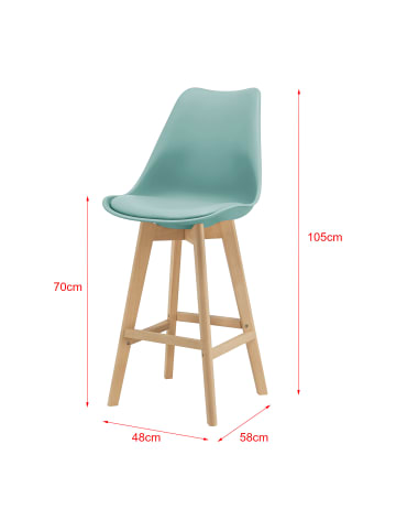 en.casa 4er-Set Barstuhl Lublin in Hellgrün (H)105cm (B)48cm (T)58cm