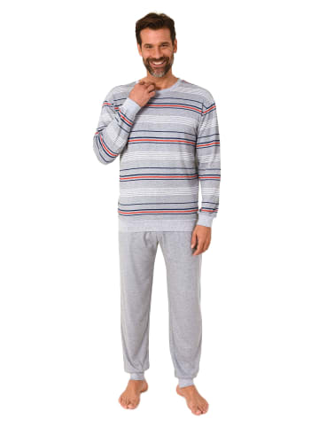 NORMANN Schlafanzug lang Pyjama Bündchen Kuschel interlock in grau-mel.