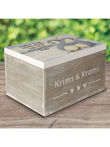 Mr. & Mrs. Panda Holzkiste Pinguine Kuscheln Design mit Spruch in Weiß