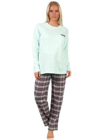 NORMANN Flanell Pyjama Mix & Match Top Single Jersey Hose Flanell in aqua