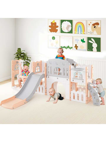COSTWAY Kinder Rutsche mit Klettergerüst & Schaukel in Grau
