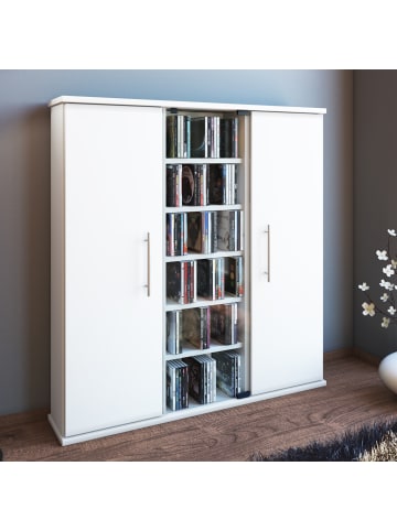VCM  Holz CD DVD Stand Regal Schrank Santo Glastür in Weiß