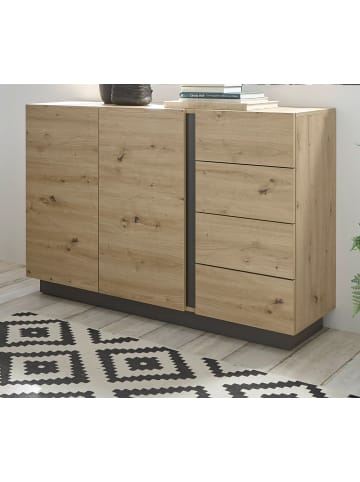 Furn.Design Sideboard Eiche Artisan, Graphit grau 138 cm, Kommode mit Schubladen