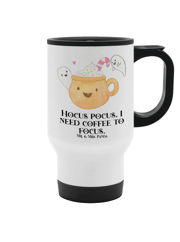 Mr. & Mrs. Panda Kaffee-Thermobecher Kaffee Gespenst mit Spruch in Weiß