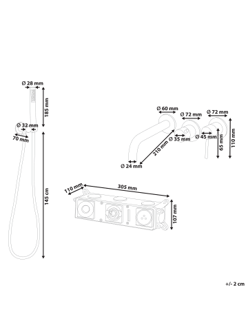 Beliani Wannenarmaturen JAVIRA in Schwarz - (W) 31 x (H) 164 x (L) 21 cm