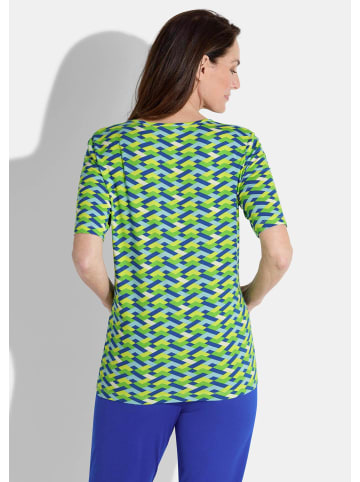 GOLDNER Kurzgröße:  Shirt in grün / blau / gelb / gemustert