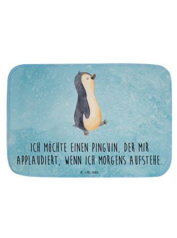 Mr. & Mrs. Panda Badteppich Pinguin mHerzieren mit Spruch in Eisblau