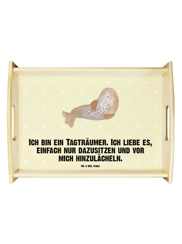 Mr. & Mrs. Panda holz serviertablett Robbe Lachen mit Spruch in Gelb Pastell