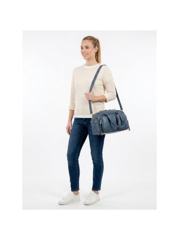 DuDu Pocket Schultertasche Leder 33 cm in denim blue