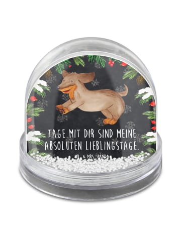 Mr. & Mrs. Panda Schneekugel Hund Dackel mit Spruch in Kreidetafel