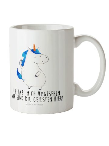Mr. & Mrs. Panda Plastikbecher Einhorn Mann mit Spruch in Weiß