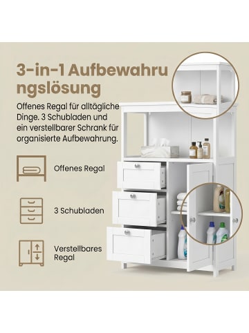 VASAGLE Badschrank in Weiß - (B)60 x (H)80 x (T)30 cm