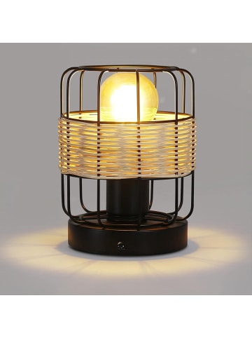 ZMH Tischleuchte 1-flammige E27 in schwarz Rattan drehbare Lampenschirm H 18.5cm