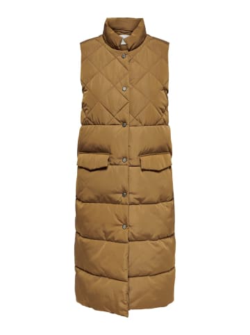 ONLY Lange Steppweste Winterjacke ohne Ärmel in Hellbraun
