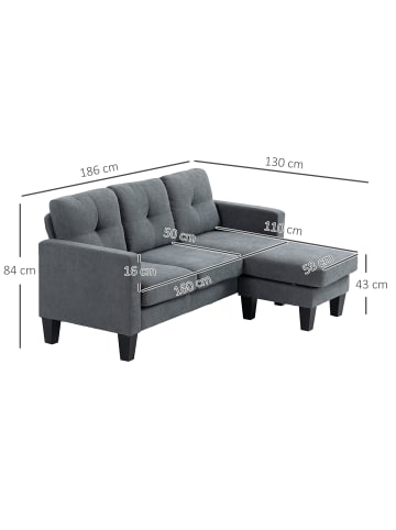 HOMCOM Ecksofa-186L x 130B x 84H cm-Dunkelgrau
