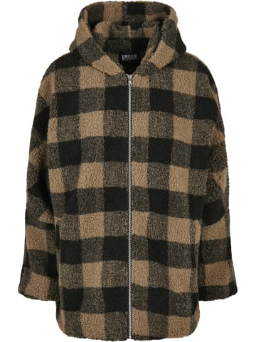 Urban Classics Urban Classics Damen Ladies Hooded Oversized Check Sherpa Jacket in softtaupe/black