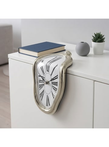 relaxdays Tischuhr "Salvador Dalí" in Silber - (B)11,5 x (H)16 x (T)13 cm