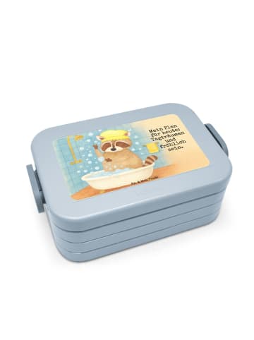 Mr. & Mrs. Panda Frühstücksbox Waschbär Design mit Spruch in Blau Pastell