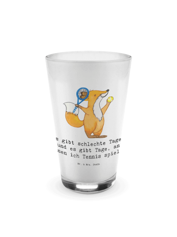 Mr. & Mrs. Panda Wasserglas Fuchs Tennis spielen mit Spruch in Transparent