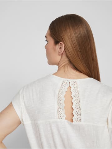 Vila Legere Shirt Bluse mit Spitzen Details V-Ausschnitt in Weiß