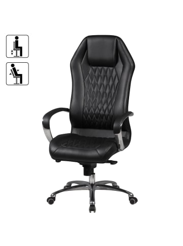 FineBuy Bürostuhl in Schwarz / Leder / 70x67x136