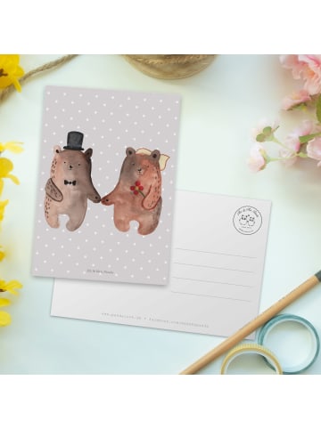 Mr. & Mrs. Panda Postkarte Bär Heirat ohne Spruch in Grau Pastell