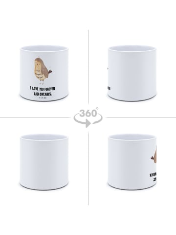 Mr. & Mrs. Panda Blumentopf Groß Eule Zufrieden mit Spruch in Weiß