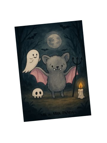 Mr. & Mrs. Panda Postkarte Fledermaus Dracula Design ohne Spruch in Weiß