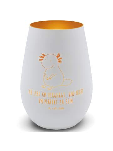 Mr. & Mrs. Panda Gold Windlicht Axolotl Niedlich mit Spruch in Weiß