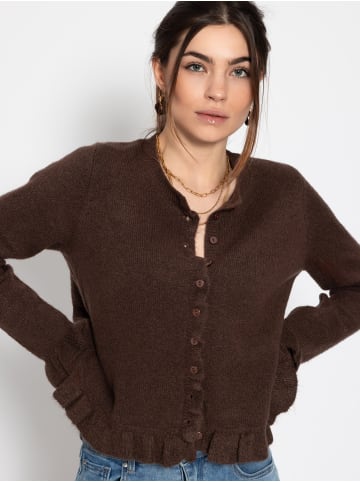 SASSYCLASSY Cardigan mit Rüschen in Dunkelbraun