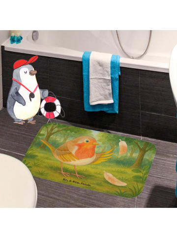 Mr. & Mrs. Panda Badteppich Rotkehlchen Federn Design ohne Spruch in Weiß