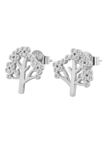 Adeliás Damen Ohrstecker Lebensbaum aus 925 Silber mit Zirkonia in silber
