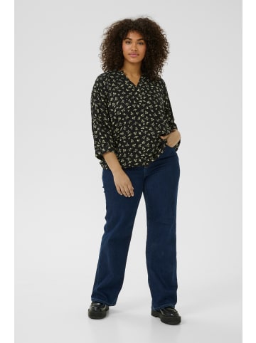 KAFFE curve Langarm-Bluse KCemina in Black/Green Lettuce Ditzy