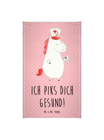 Mr. & Mrs. Panda Handtuch Klein Einhorn Krankenschwester mit Spruch in Rot Pastell