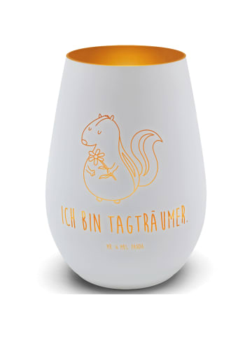 Mr. & Mrs. Panda Gold Windlicht Stinktier Blume mit Spruch in Weiß