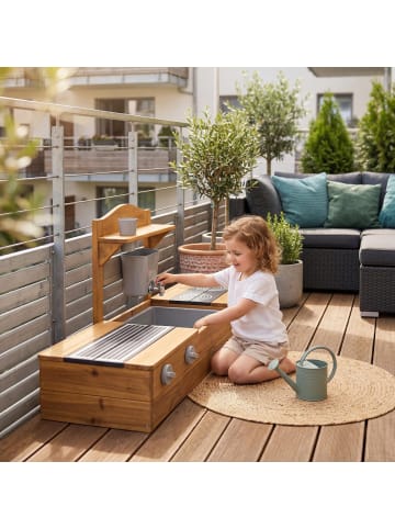 roba 2in1 Balkonsandkasten & Matschküche - FSC®-zertifiziert - Inkl. Zubehör - Teak