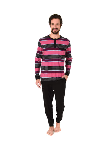 NORMANN Pyjama Schlafanzug lang Bündchen Streifen in pink