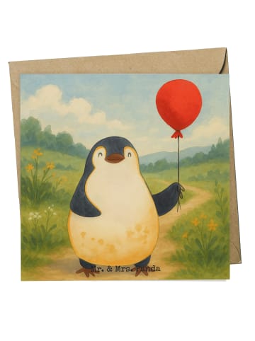 Mr. & Mrs. Panda Grußkarte Pinguin Luftballon Design ohne Spruch in Weiß