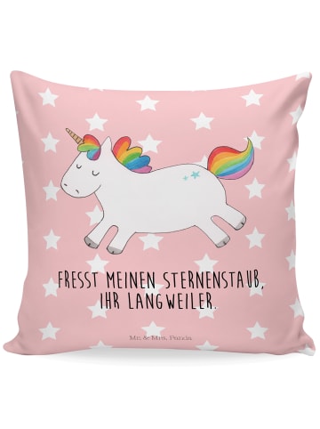 Mr. & Mrs. Panda Sofakissen Einhorn Happy mit Spruch in Rot Pastell