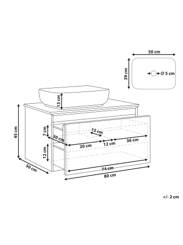 Beliani 2-tlg Badezimmerschrank mit Waschbecken ARICA in Braun/Schwarz