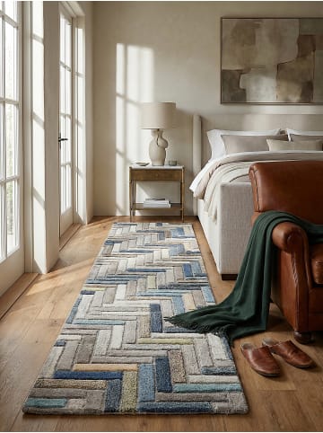 KADIMA DESIGN Teppich Wolle ESK Fischgrät Wohnzimmer Modern Geometrisch in Multicolor-Blau