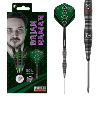 BULLS Steeldarts Brian Raman Dartpfeile Darts-Set Profi in green arrow