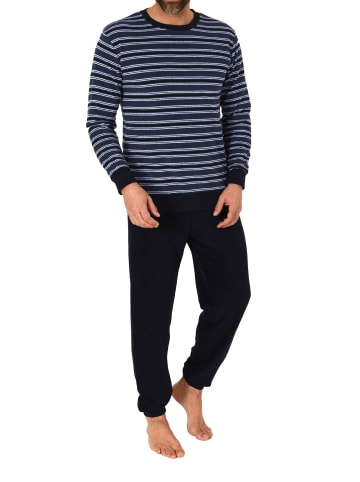 NORMANN langarm Frottee Schlafanzug Pyjama Bündchen - 82299 in dunkelblau